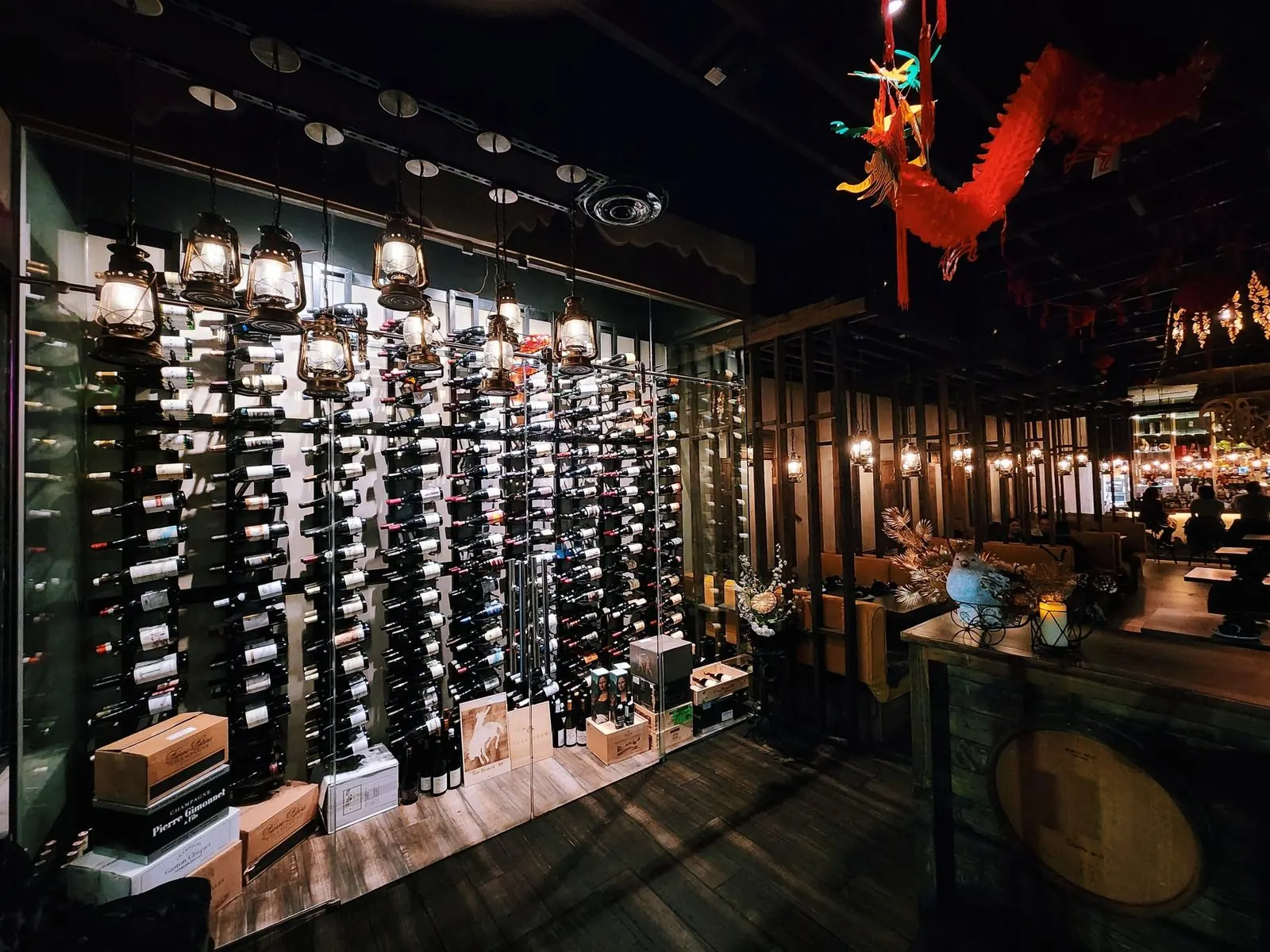 Wine cellar shelves at Lamaii