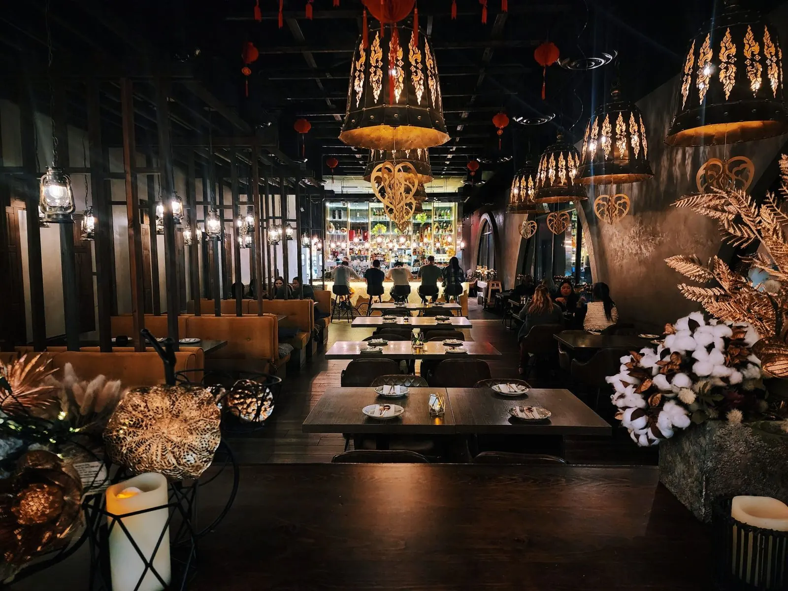 Lamaii Chinatown dining room under gold lanterns